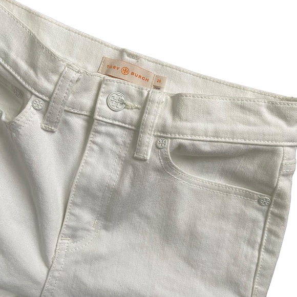 Tory Burch Keira White Eyelet Embroidered Cropped Jeans Size 25 - Picture 5 of 14